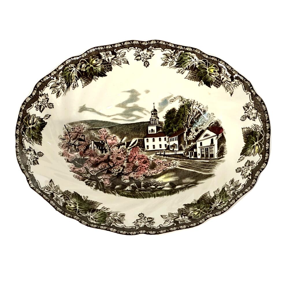 Johnson Bros Friendly Village England Vintage Village Green 9" Oval Serving Bowl